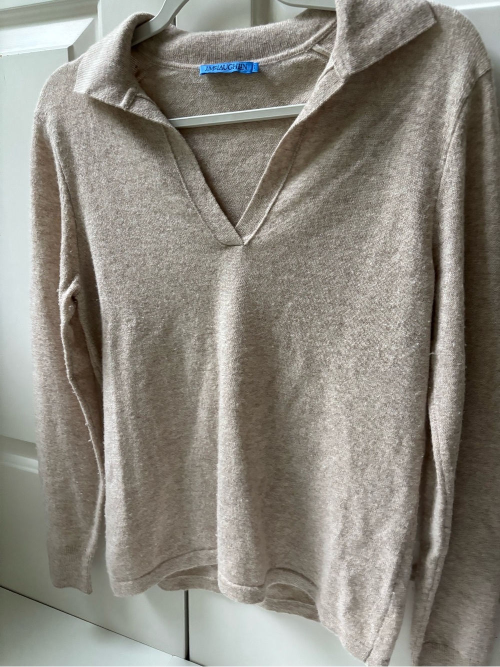 J. McLaughlin cashmere Heathered Taupe Crewneck Sweater, small - Picture 1 of 6